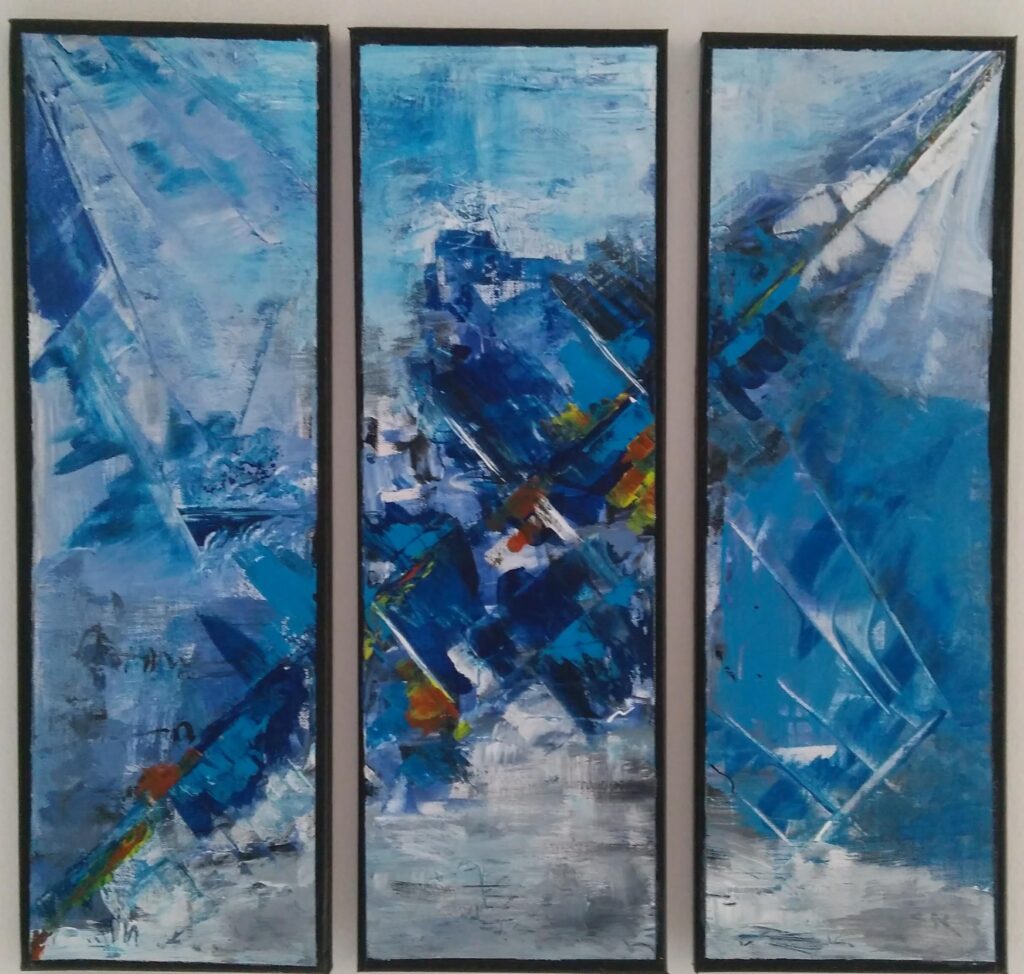  Vesmírna stanica, akryl na plátne,  3x (20x60)